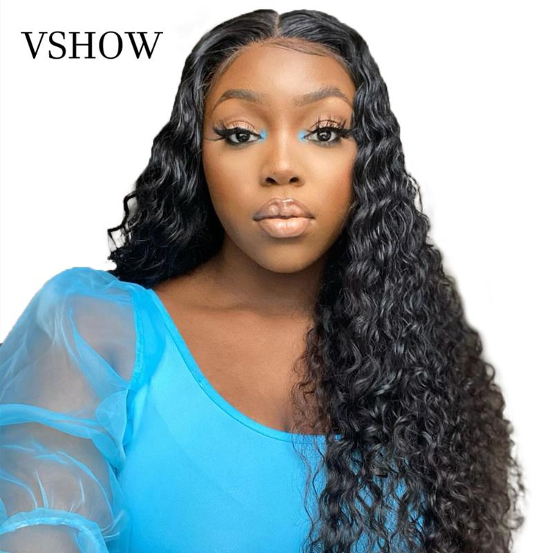 

Brazilian Deep Wave 4*4 Lace Closure Wig Curly Pre Pluceked Lace Closure 250 Density Human Hair Wigs For Black Women VSHOW Hair, Natural color