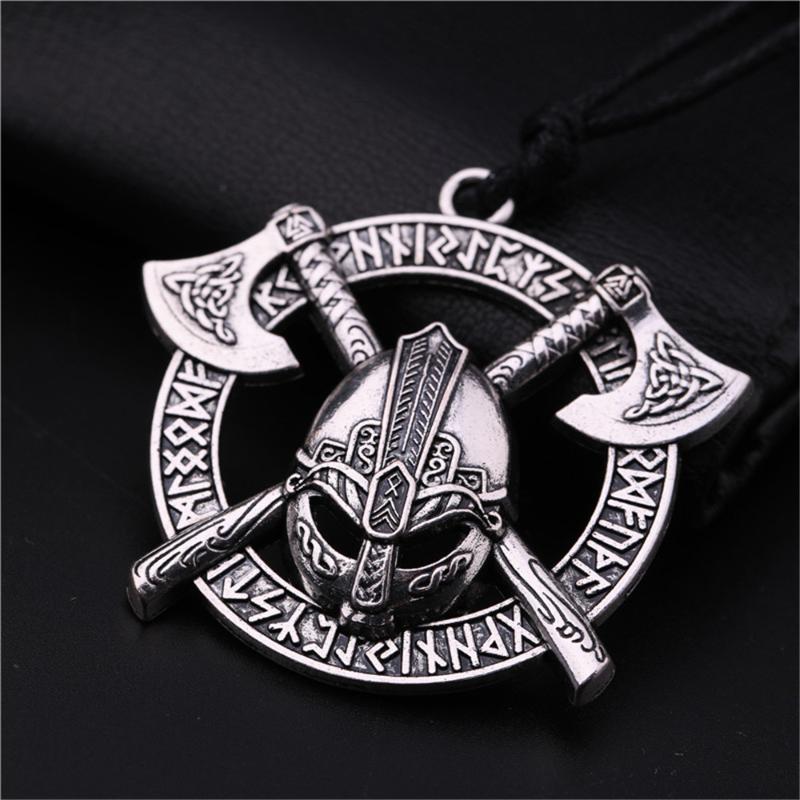 

Teamer Viking Odin Raven Slavic Amulet Sword Axe Helmet Pendant Necklace Jewelry Vintage Sliver Color Round Men Necklace