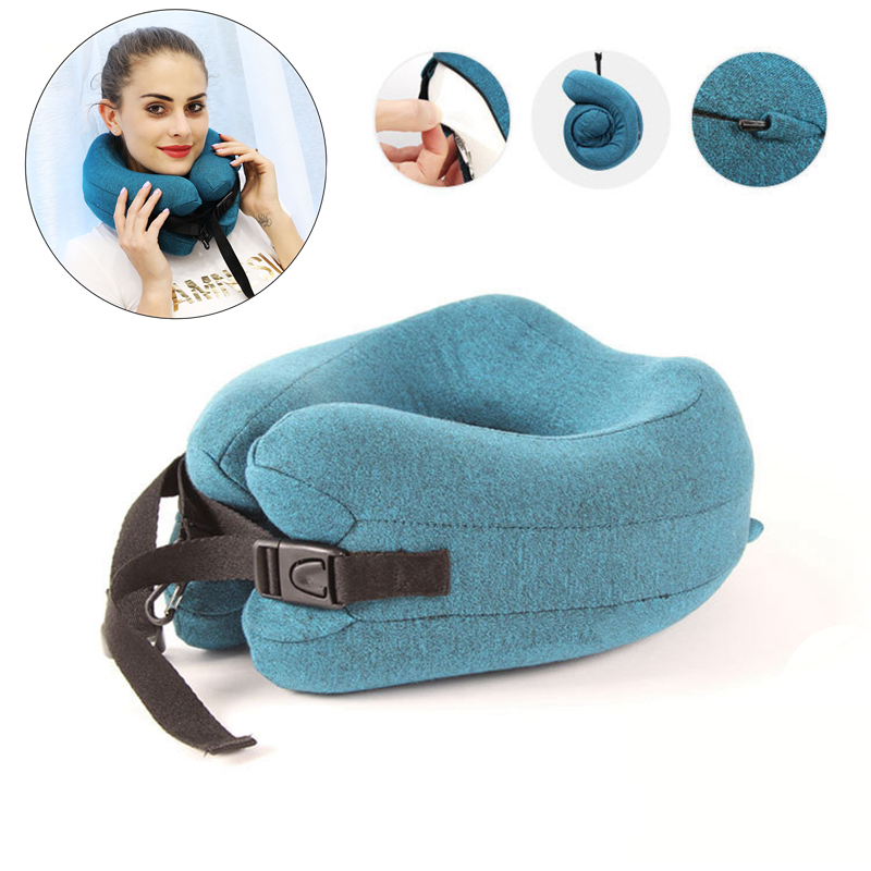 

Adjustable U Shape Memory Foam Travel Neck Pillow Foldable Head Neck Chin Support Cushion for Sleeping on Airplane Car Office