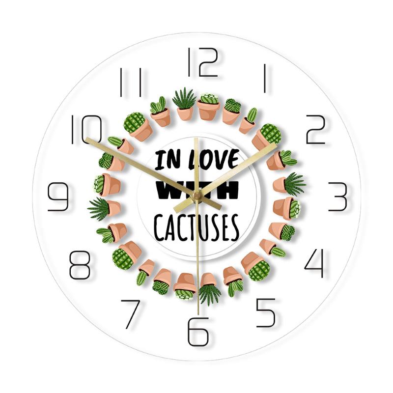 

In Love With Cactuses Scandinavian Style Acrylic Wall Clock Potted Succulent Plants Decor Cozy Gardening Non Ticking Wall Clock