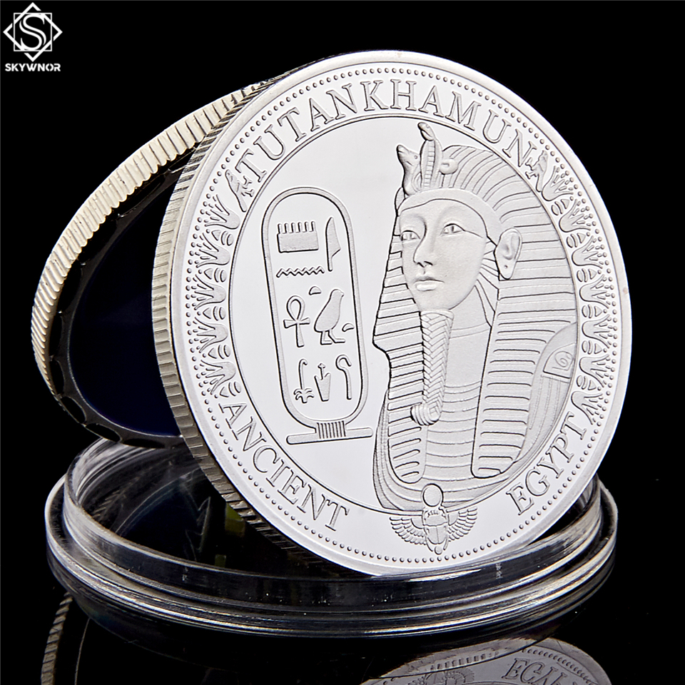Ancient Egyptian Pharaoh Stone Lion Face Pyramid Craft Silver Plated Coin-image-584930312