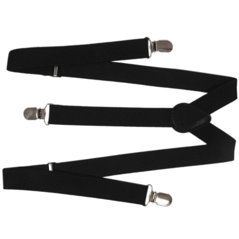 

Lady Woman Adjustable Metal Clamp Elastic Suspenders Braces - Black