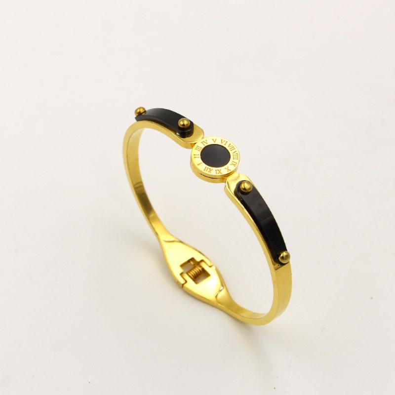 

Stainless Steel Black Slice Four Rivets Roman Numerals Bracelet Bangle