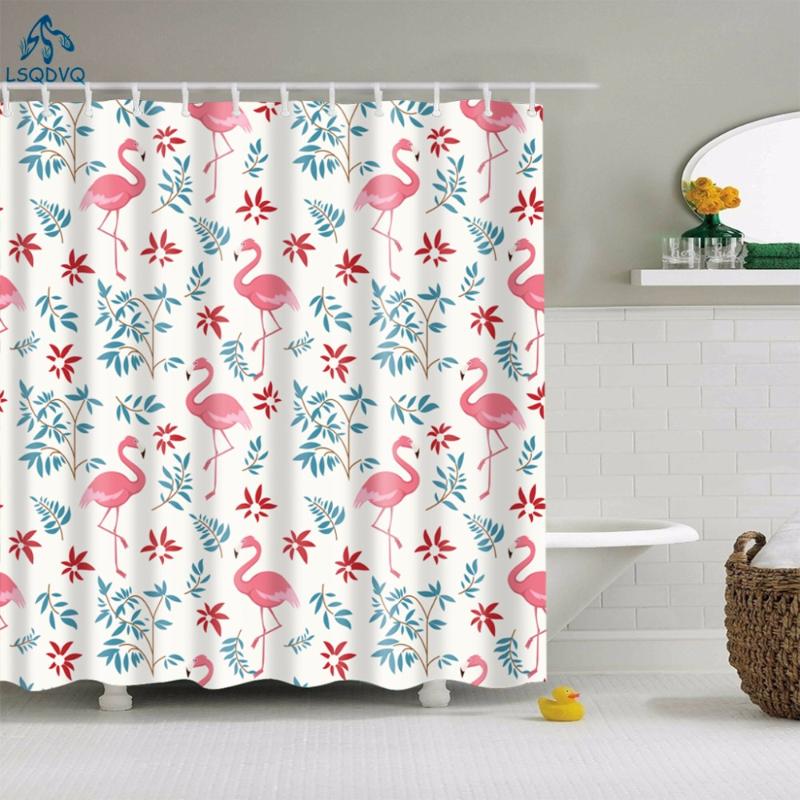 

Lovely Animals Pink Flamingo Shower Curtains Fabric Waterproof Polyester Bathroom Curtain With Hooks 180x180cm