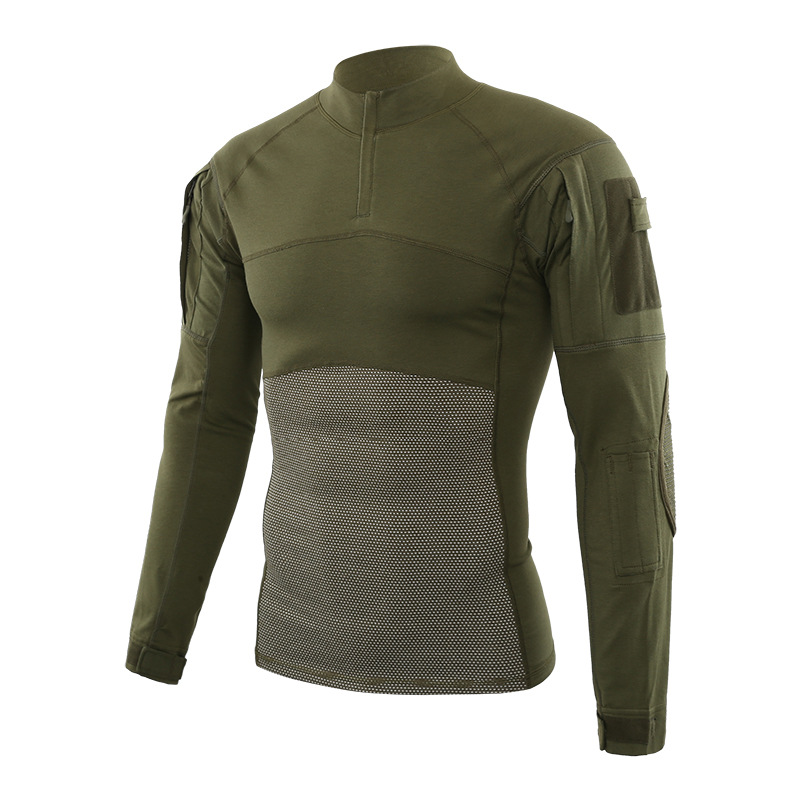 

Tactical T-shirt Men Camouflage Breathable Long sleeve Combat training uniform Outdoor Army fan Camping Hiking T shirt, Khaki