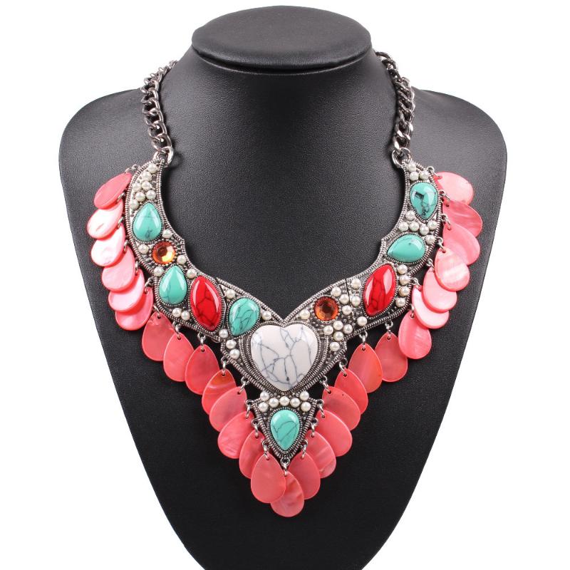 

2020 New Arrival Design Stone Vintage Necklace Alloy Pearl Shell Chunky Statement Pendant Necklace for Women