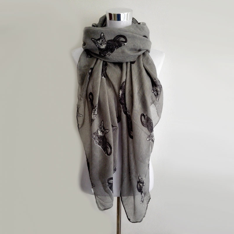 

Scarves Fashion Big Cat Pattern Scarf Spring Foulard Long For Women Ladies Gray Animal Print