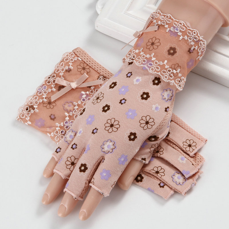 

Five Fingers Gloves Half Finger Sunscreen Ladies Cotton Thin Elastic In Summer