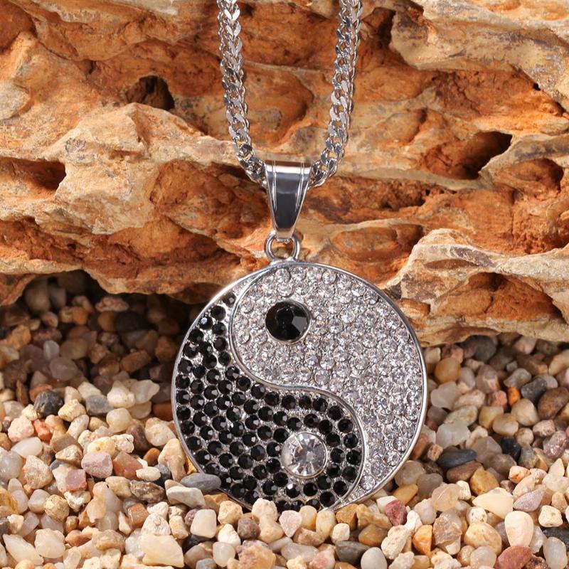 

Hip Hop Chinese Mystical Yin Yang Pendant Necklace Stainless Steel Zircon Bagua Pendant For Men Women Fashion Jewelry Necklace