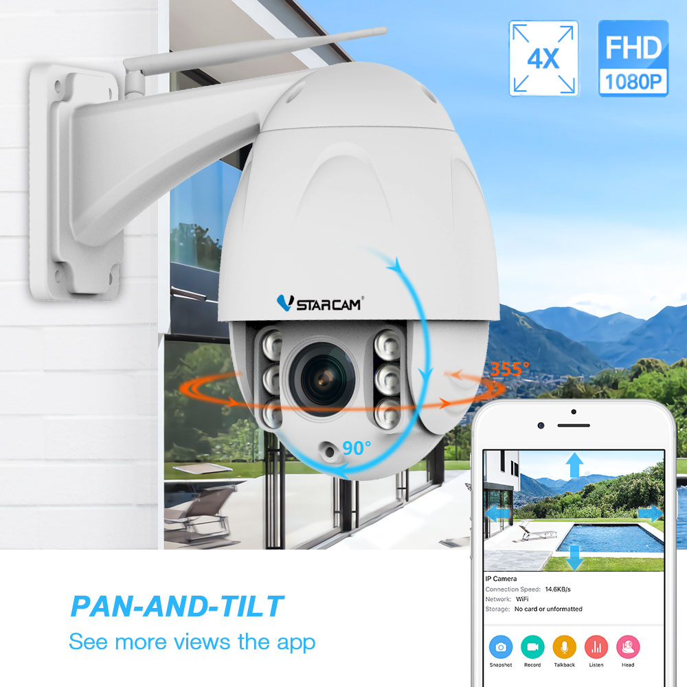 

VStarcam Wireless PTZ Dome IP Camera Outdoor 1080P FHD 4X Zoom CCTV Security Video Network Surveillance Security IP Camera Wifi