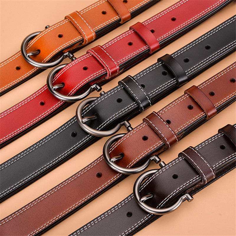 

topSimple and Genuine Leather Belt Round Metal Pin Buckle Fashion Luxury Jeans Belt Top Quality Clothing Female Accessories, Black
