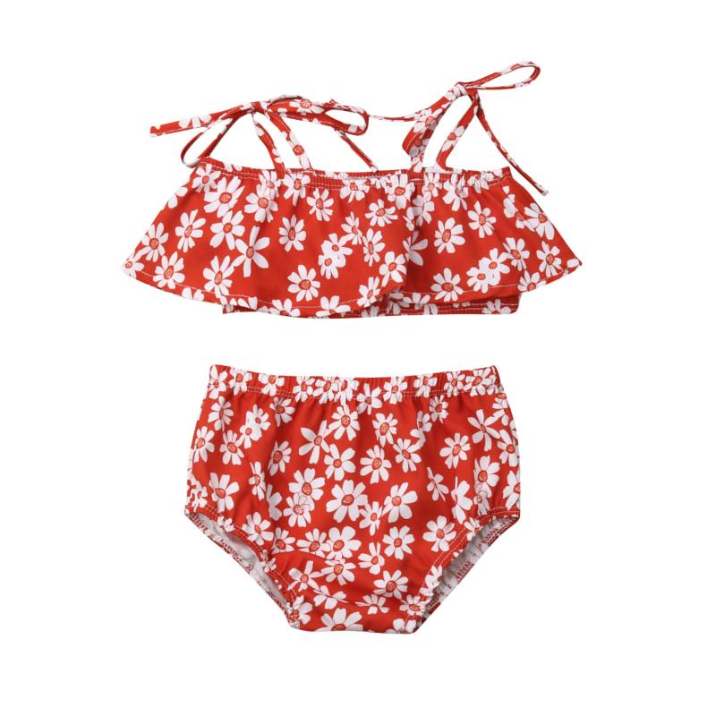

Baby Girl Floral Summer Clothes Set Infant Babies Flower Ruffle Tops Shorts Briefs 2PCS Outfits Sunsuit, As pic