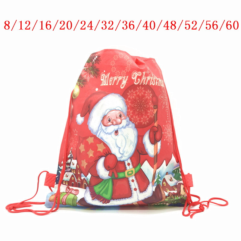

6/60PCS Santa Sacks Christmas Gift Drawstring Canvas Santa Bag Large Claus Gift Bag Personalized Home Decoration