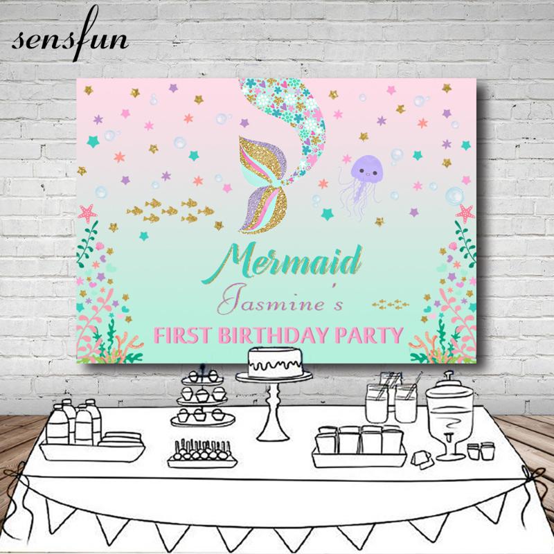 

Pink And Mint Theme Glitter Mermaid Backdrop For Photo Studio Little Stars Girls Newborn Baby Shower Backgrounds Vinyl