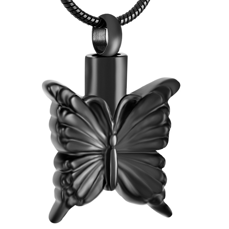 

IJD9250 Stainless Steel Cremation Black Butterfly Memorial Pendant for Ashes Urns Keepsake Necklace Jewelry for Women
