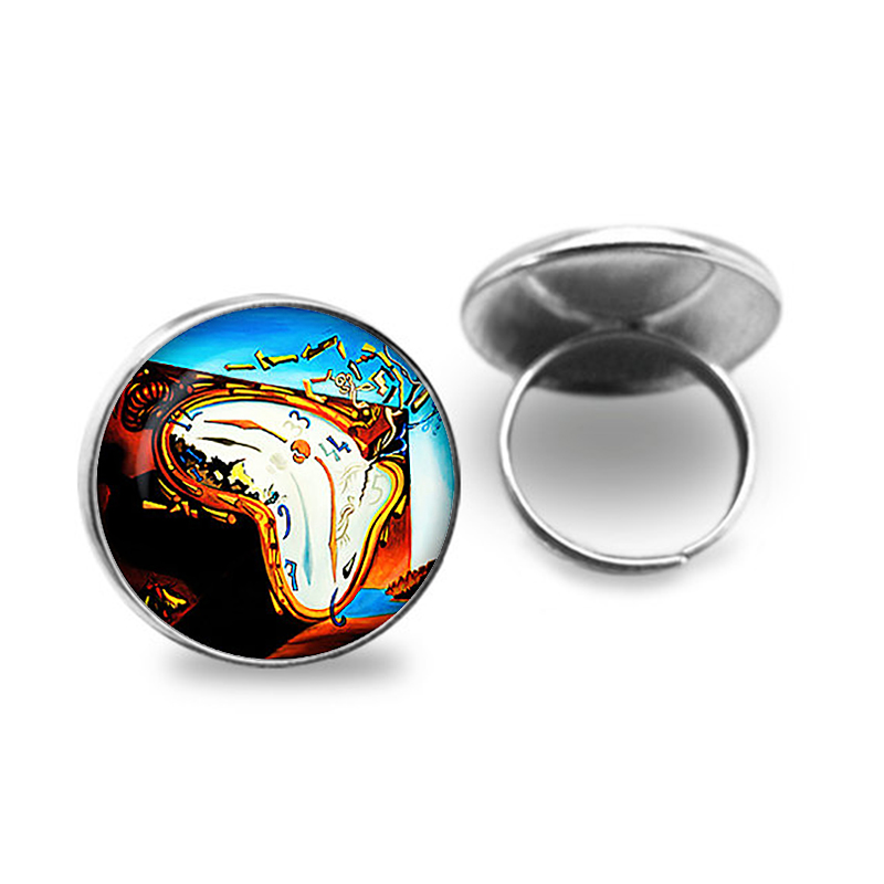 

Salvador Dali Soft Watch At The Moment of Explosion Men Vintage Gothic Rings Handmade Glass Cabochon Rings jewelry