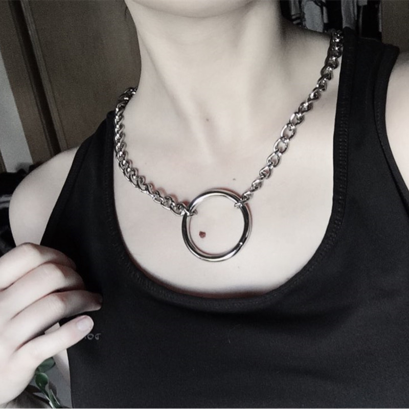 

Stylish Girl Lady Punk Gothic Rock Handmade O Round Metal Link Chian Choker Collar Necklace 45cm/ 55cm