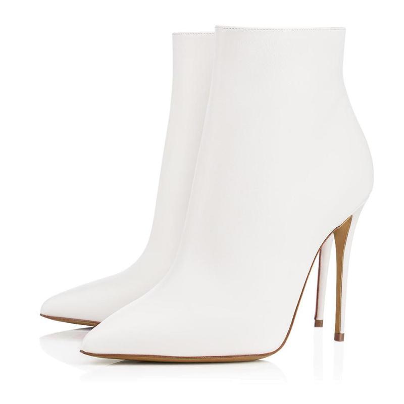 

LOVIRS Women White 12cm Pointed Toe Ankle Boots Fashion Winter Side Zipper Boots Women High Heel Ladies Shoes