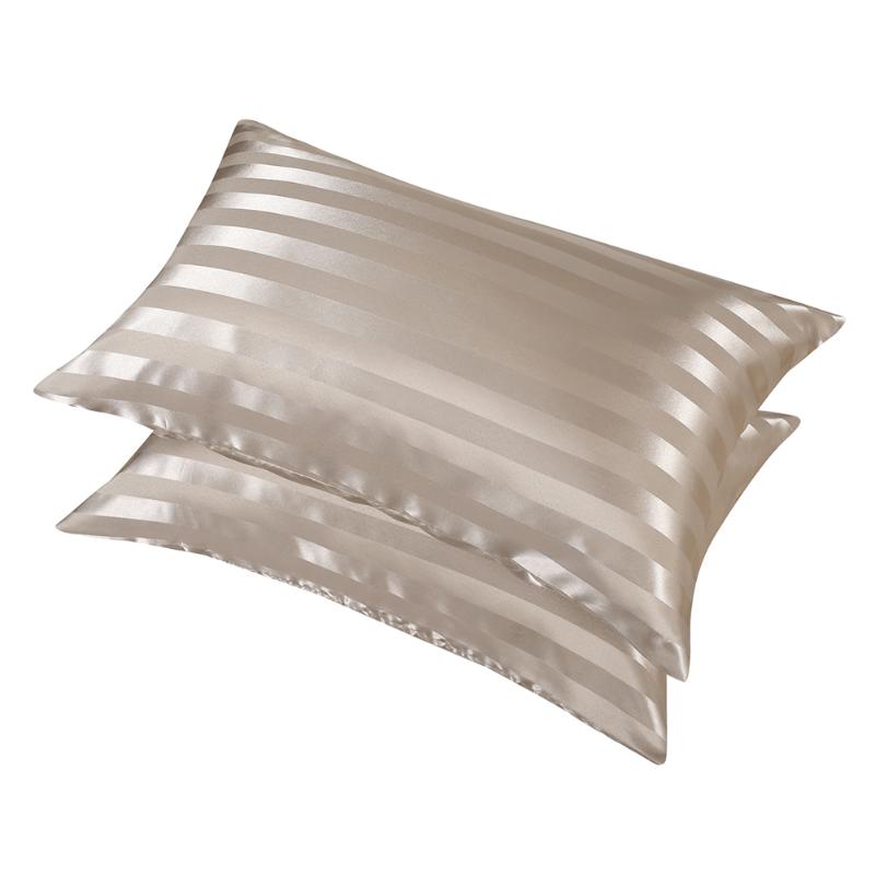

1pair Summer Soft Breathable Stripe Satin Pillowcase Multifunction Hair Care Cooling Bedroom Beddings Smooth Rectangle Sleeping Pillow Case, Dark gray