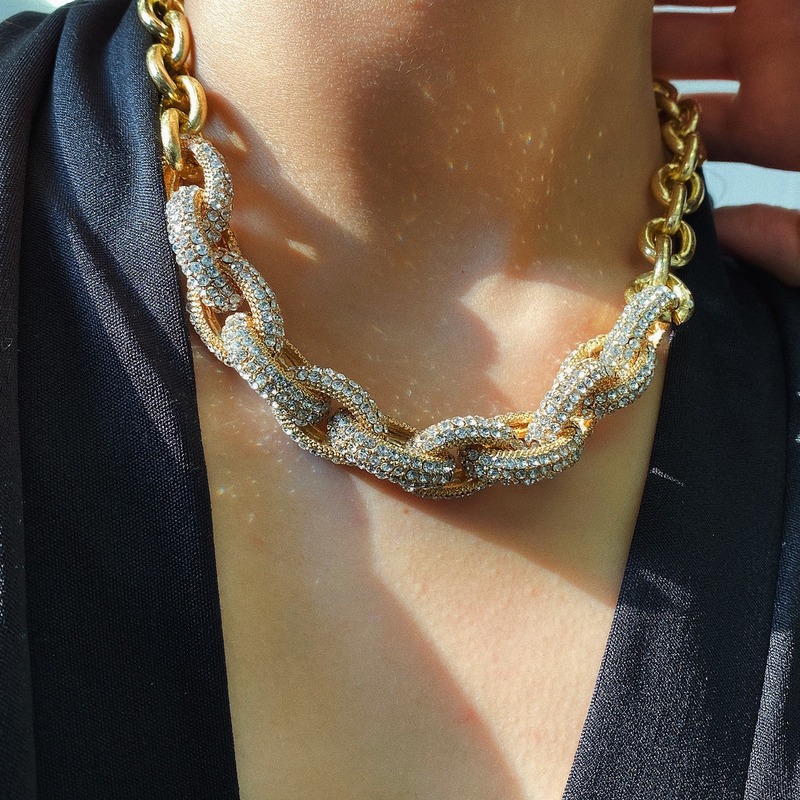 

Pjx New Arrival Punk Cable Chain Necklace with Micro Cubic Zircon Vintage Golden Chains Necklaces Wedding Party Jewelry