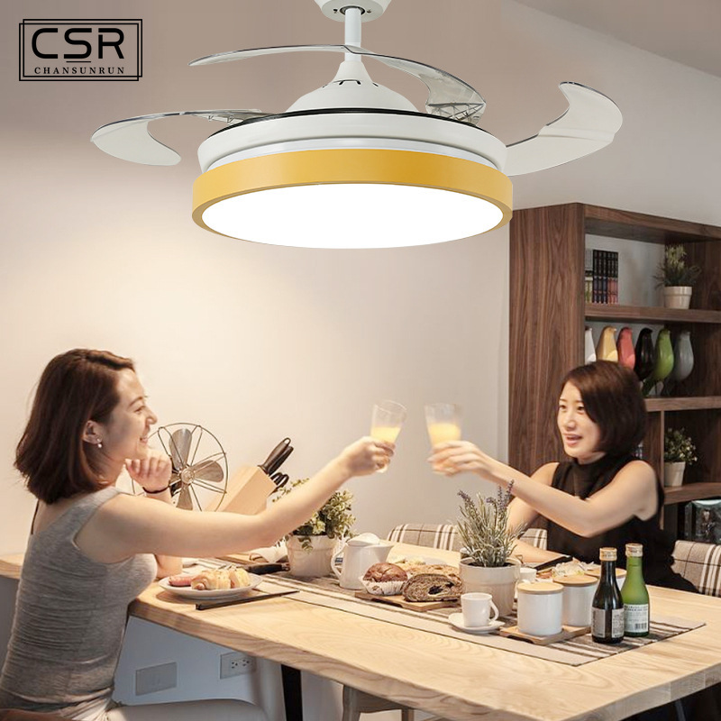 

Macaron 42/48 Inch LED Ceiling Fan With Light Remote Control Fans Lamp Bedroom Home Restaurant Inverter Energy Saving Lighting