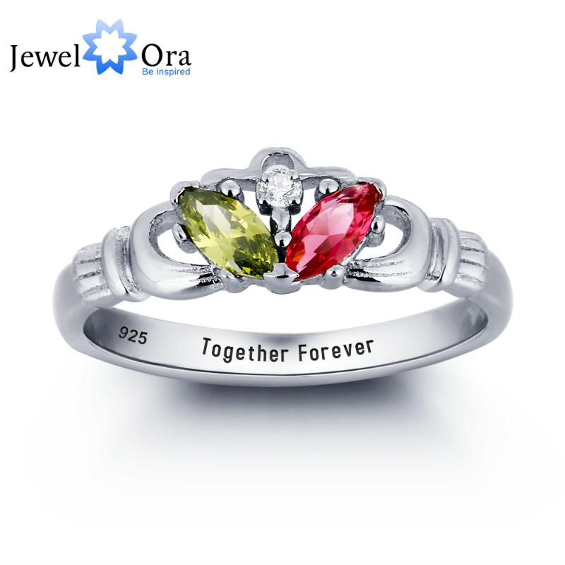 

Personalized Engrave Birthstone Ring 925 Sterling Silver Infinity Claddagh Ring Best Valentine's Day Gift (JewelOra RI101780