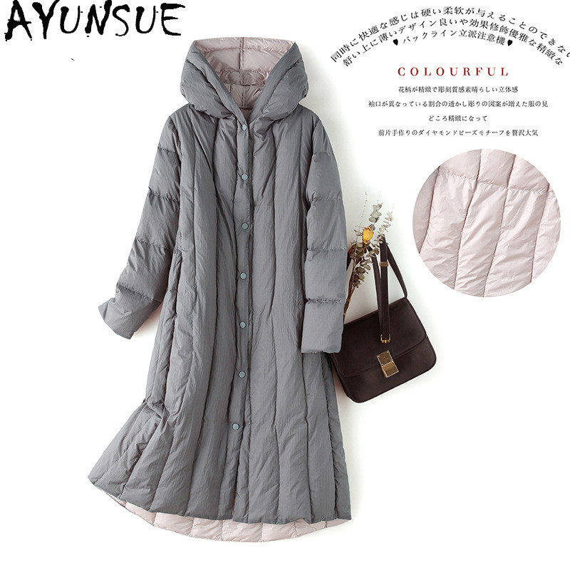 

AYUNSUE 2020 Women' Down Jacket Autumn Winter Coat Female Warm Hooded Women Parkas 90% White Duck Down Coats Mujeres Abrigos, Black