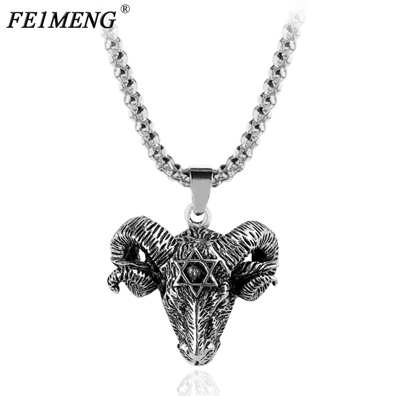 

Vintage Goat Sheep Head Necklace Devil Pan God Silver Color Necklaces Sheep Punk Pendants For Women Men Fashion Collar Jewelry