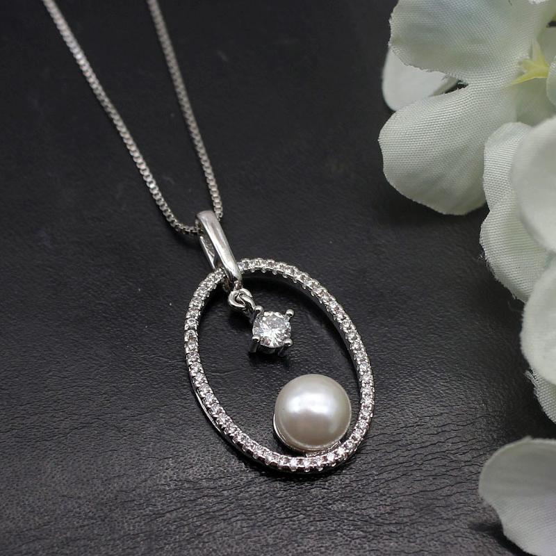 

Hermosa Wonderful Prom Gifts Natural White Pearl Silver Color Charms Pendant Chain Necklace 20 inch