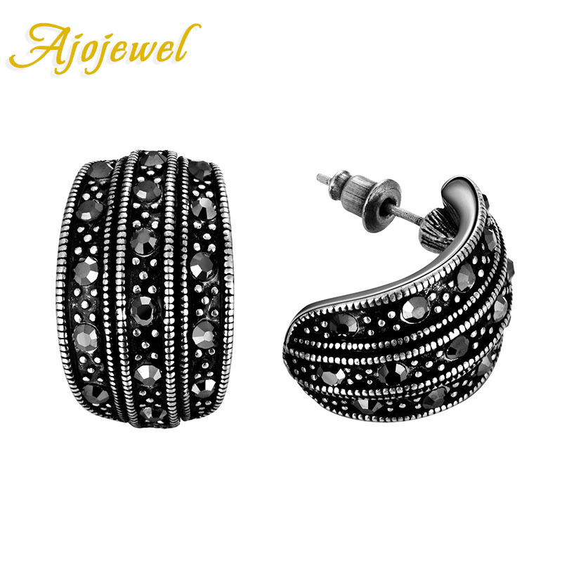 

Ajojewel Brand New Vintage Retro Ladies Jewelry Fashion Simple Black CZ Stud Earrings For Women