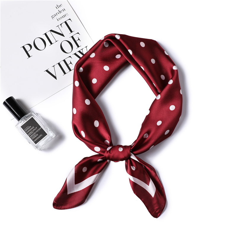 

Scarves 2021 Women Silk Scarf Square Dot Print Smooth Soft Small Size Shawls And Wraps Lady Bandanas Foulard Hijabs Hair Head