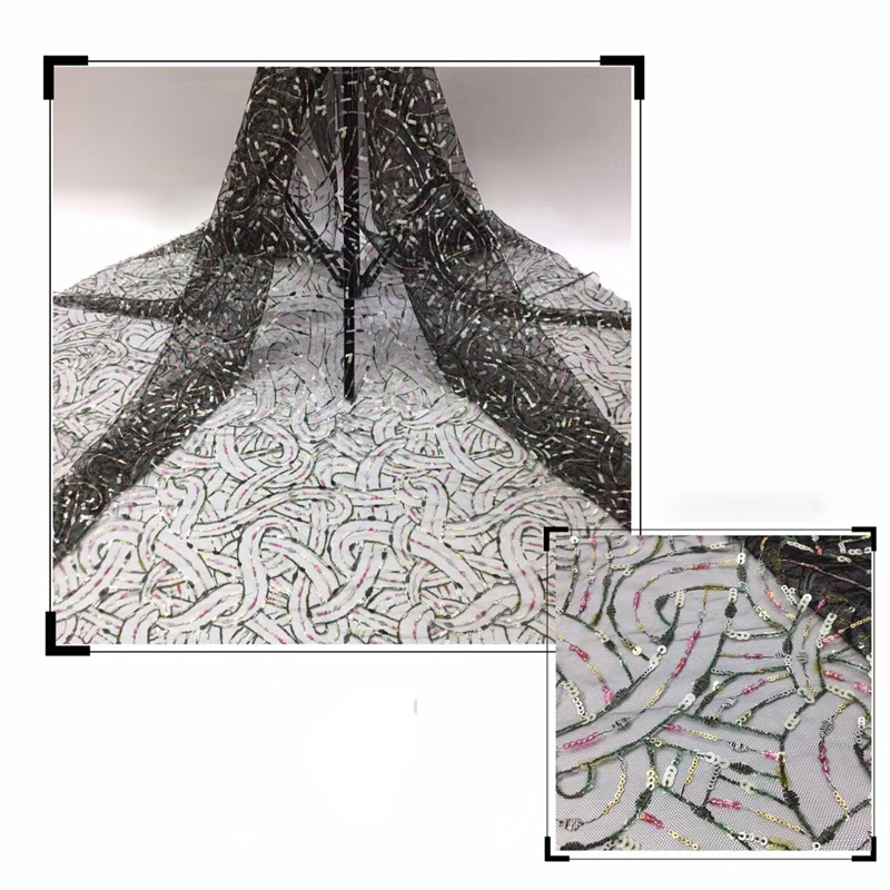 

2020 New Arrival African Lace Fabric High Quality For Wedding Sequins Shining Elegant Fashion Tulle Lace DIY For Dress 5 Yards