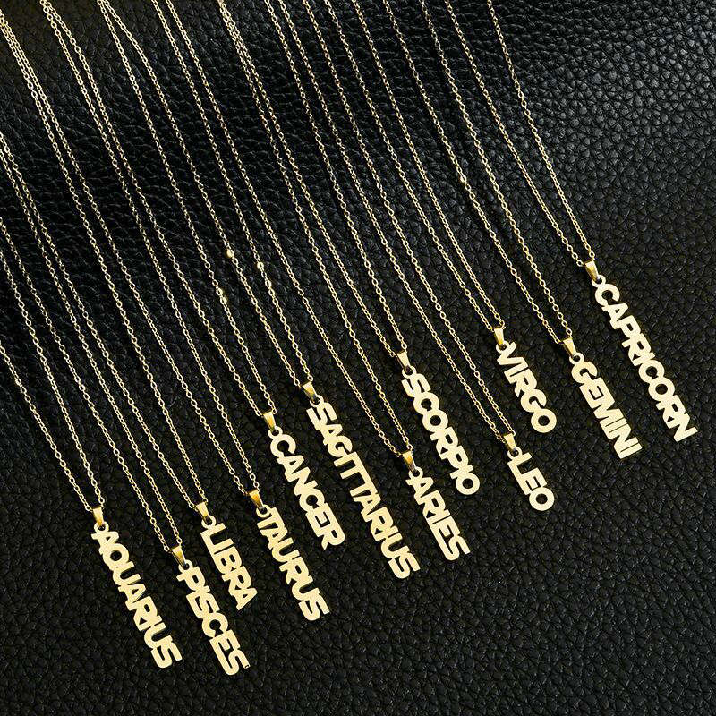 

Fashion 12 constellation Pendant Necklace Stainless Steel Jewelry Chain Gold Silver Letter Pendant Necklace for Women men