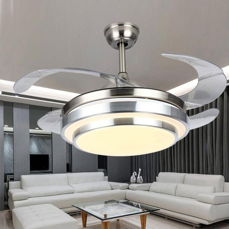 

Modern Ceiling Light with Fans LED Chandelier Remote Control Retractable Blades 3 Speeds 3Color Changes Lighting Fixture