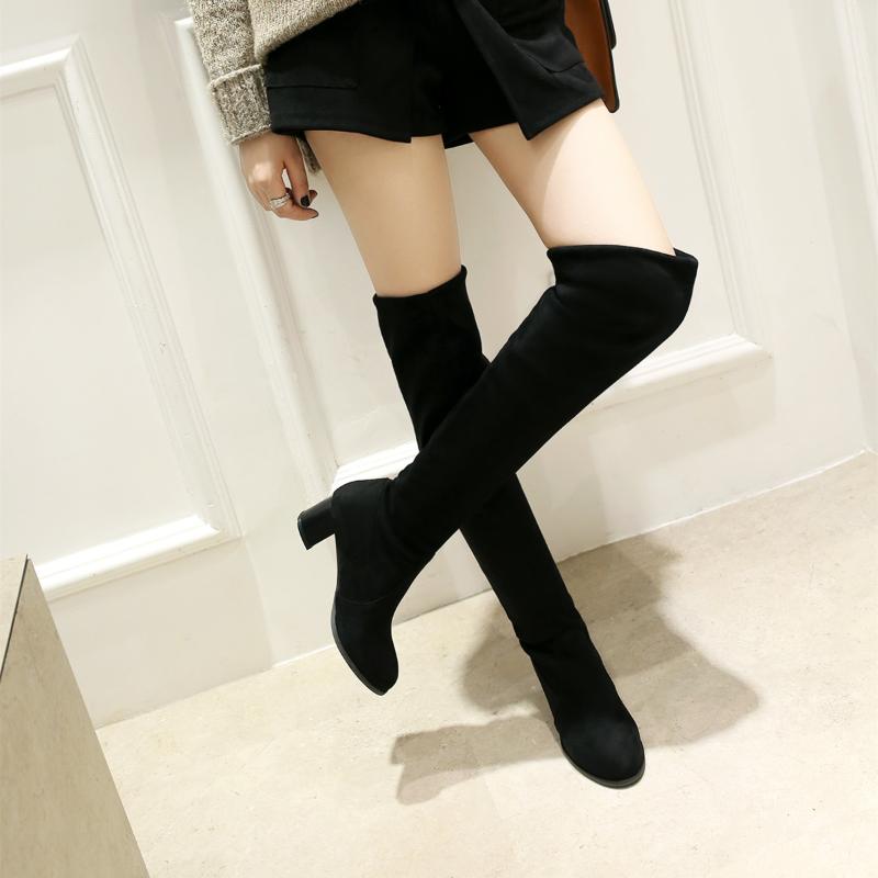 

Autumn and Winter Women Over Knee Boots 5cm Round Toe Female Boots Fashion Plus Size 34-43 Women Shoes, Black