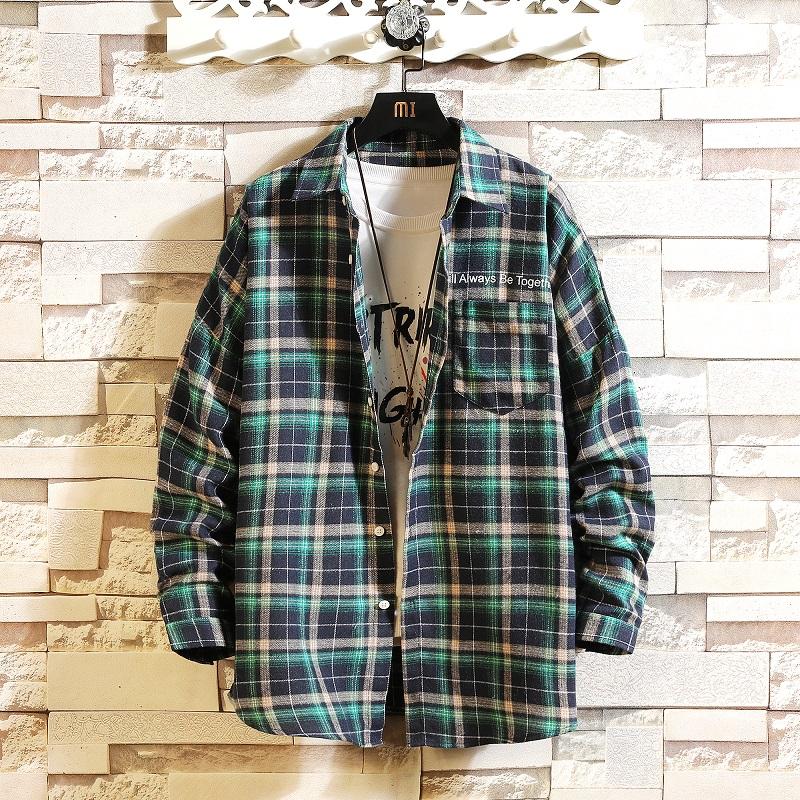 

HIP HOP Streetwear Casual Plaid Shirt For Men's Long Sleeve 2020 Spring Autumn Korea OverSize Clothes kg-193, C718 d