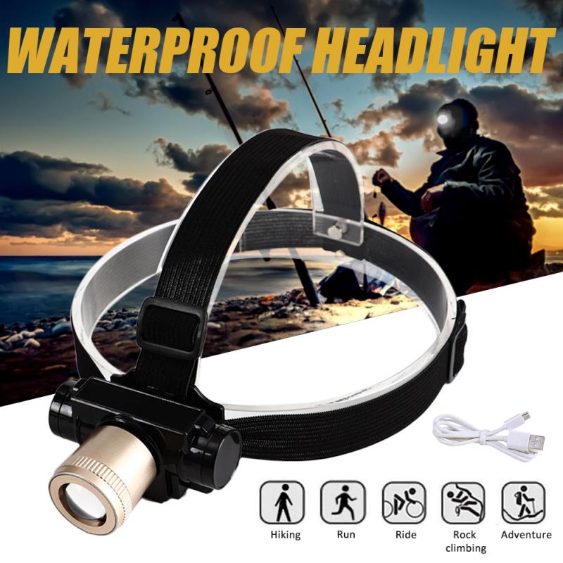 

Ultra-light LED Headlamp Rechargeable Head Lamp Zoom Waterproof Headlight Three Light Switch Modes USB Charging