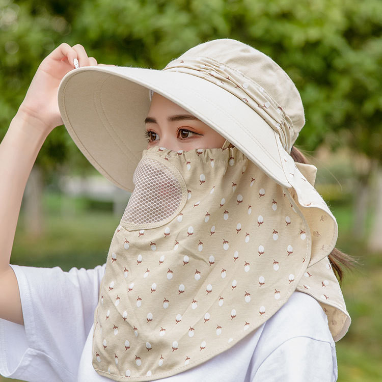 

sun hats for women Female summer visor windproof sun protection wide brim beach hat UV riding neck cap T625, Gy