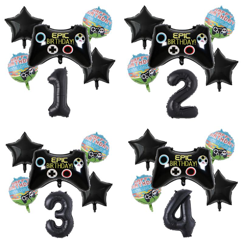 

6pcs/set Number Balloons Black Gamepad Boy game on Foil Balloon Birthday Party Decorations kids Black Props Gaming Balloon
