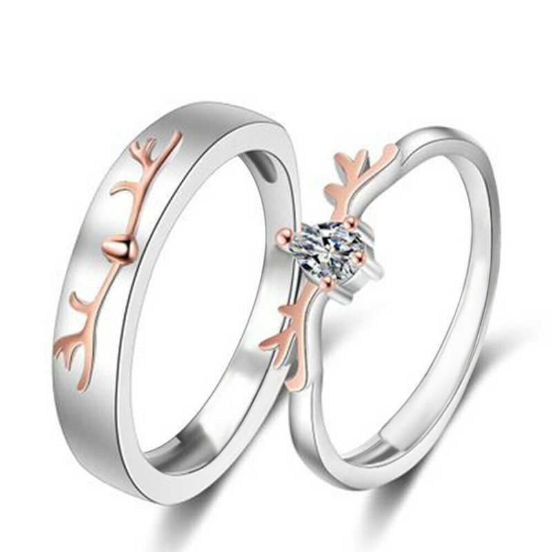 

Trendy Elk Horn Ring Jewelry Wedding Couple Rings Gorgeous Silver Color Size 6-10