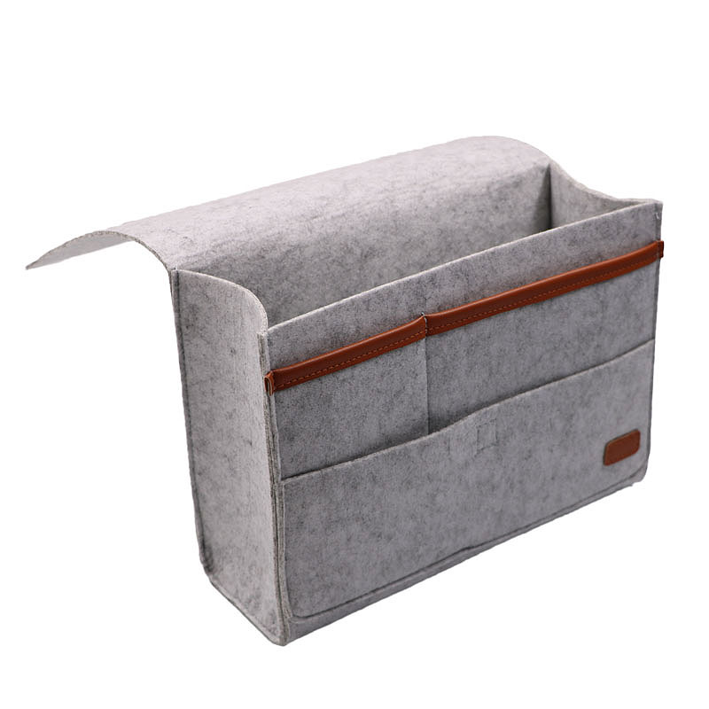

Felt Bedside Caddy Storage Bag- Bed Skirt Storage Pocket Organizer For Bedroom, College Dorm Room,Under Mattress Holder Bag, Light grey