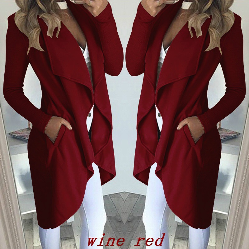 

2020 Womens Fashion New Long Waterfall Coat Jacket Ladies Hot Cardigan Overcoat Jumper Plus Size -XXL, Burgundy