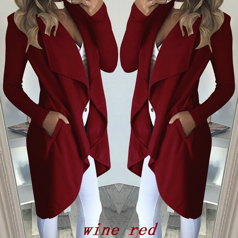 

2020 Womens Fashion New Long Waterfall Coat Jacket Ladies Hot Cardigan Overcoat Jumper Plus Size -XXL, Burgundy