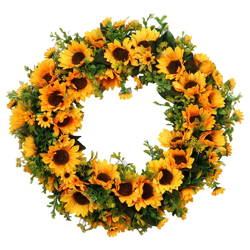 

HOT SALE 20 inch Large Sunflower Wreath for Front Door Artificial Yellow Sunflower with Green Leaves Door Wreath Indoor Outdoor, As shown