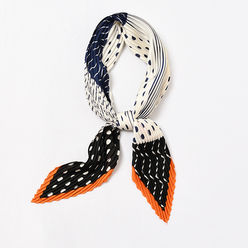 

Women Silk Neck Scarf Bright Geometric Design Crinkle Bandana Pleated Neckwear [3997