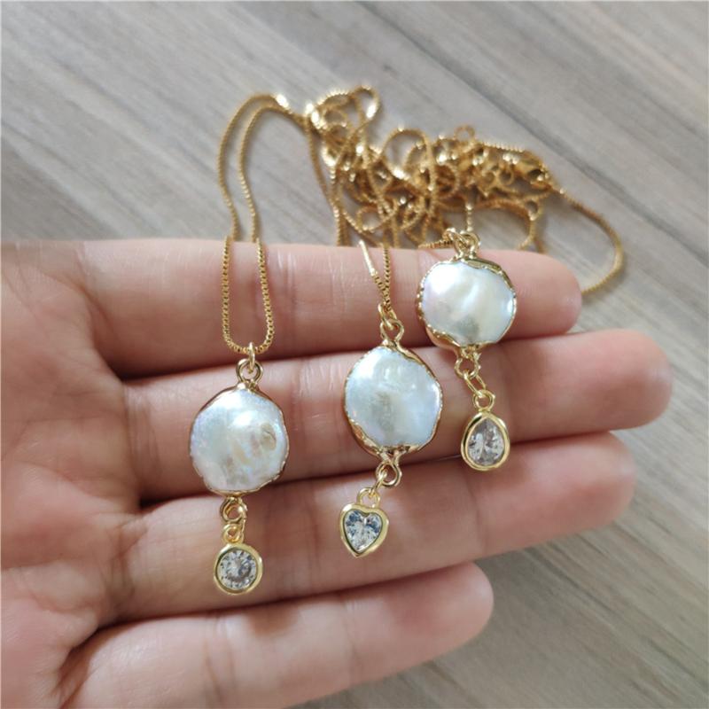 

natural freshwater pearl tiny round heart water drop crystal charm pendant chain choker necklace collier for woman wedding gift