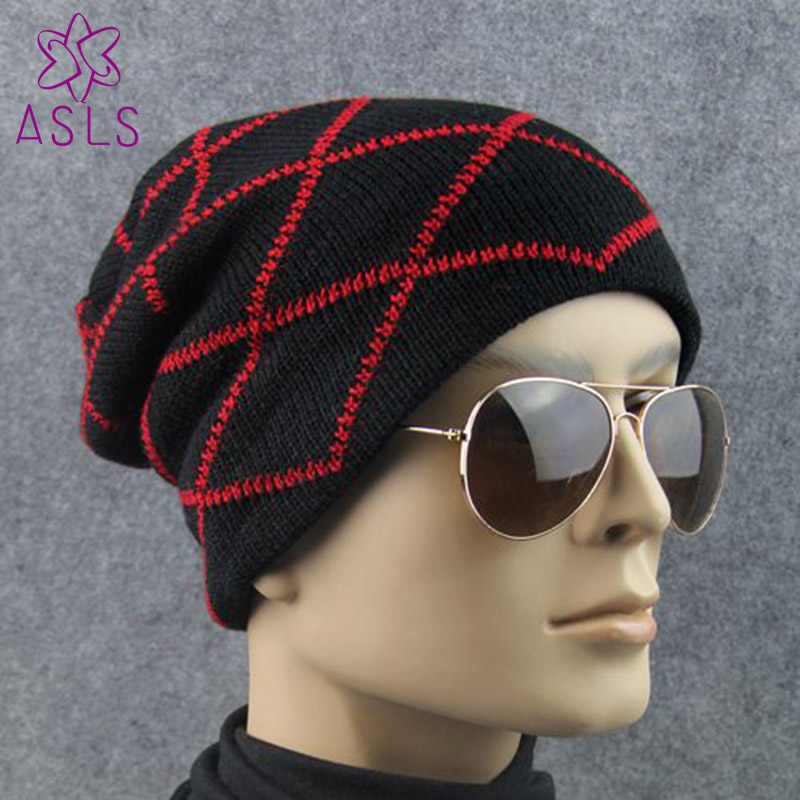 

Autumn and winter stripe cap hat men and women warm wool cap Europe the United States outdoor knitted hat, Black