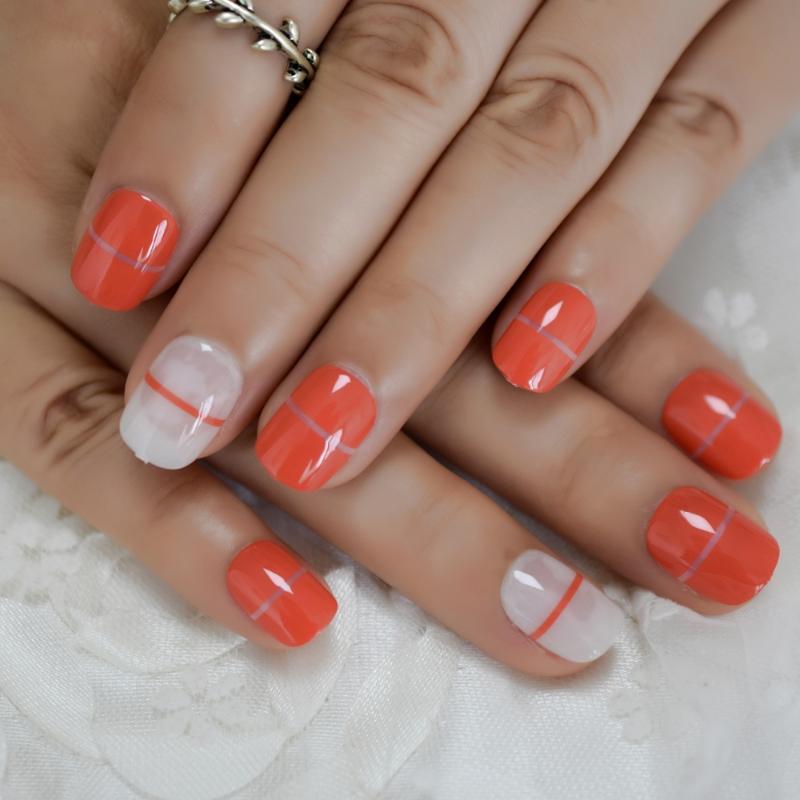 

Short Fake Nails Red Fade Shiny French Lin Tip Mix Color Pre-designed Nail Art Acrylic Nails Kit 24, L5215