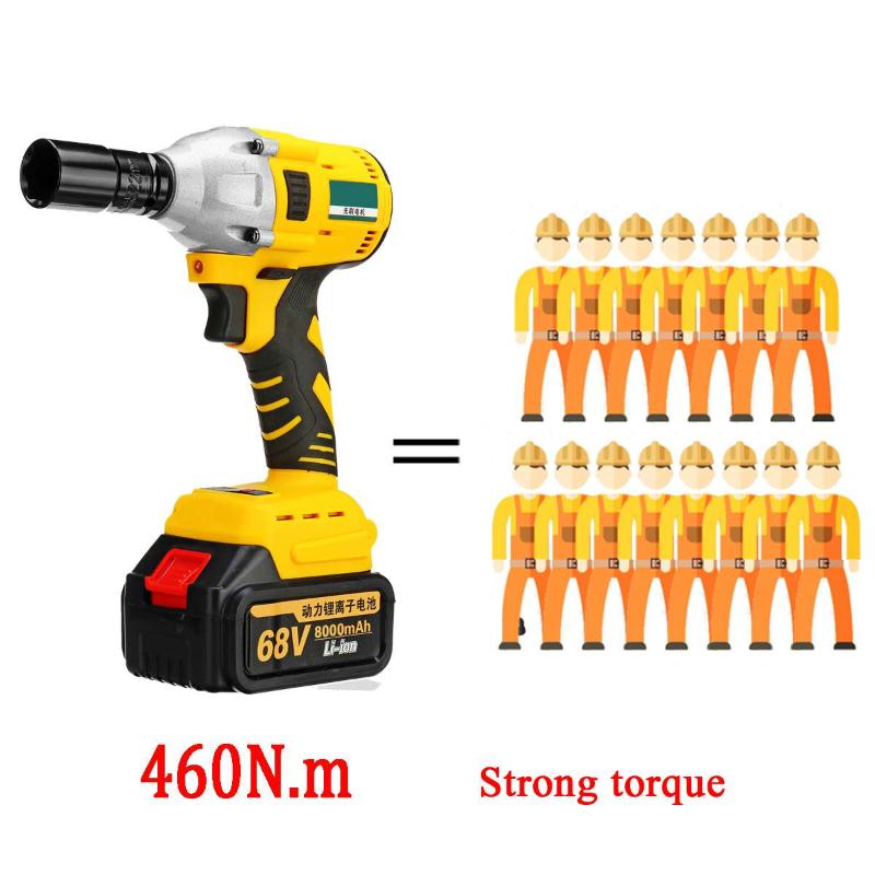 

68V 460N.m Electric Brushless Cordless Impact Wrench 8000mAh 2 Batteries 1 Charger High Torque Electric Wrench Tools 110V-220V