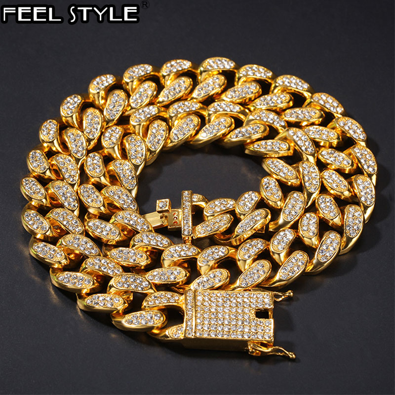 

1Set 20MM Full Heavy Iced Out Paved Rhinestone Miami Curb Cuban Chain CZ Bling Rapper Bracelet Necklaces For Men Hip Hop Jewelry